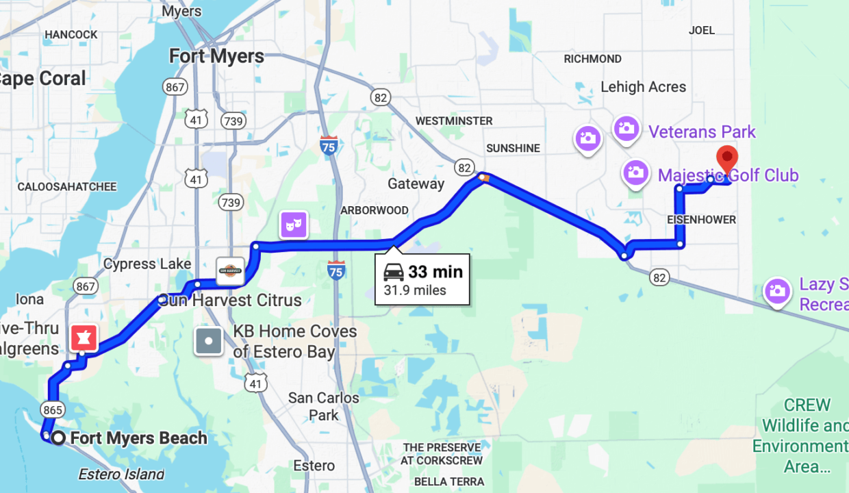 ruta playa fort myers beach